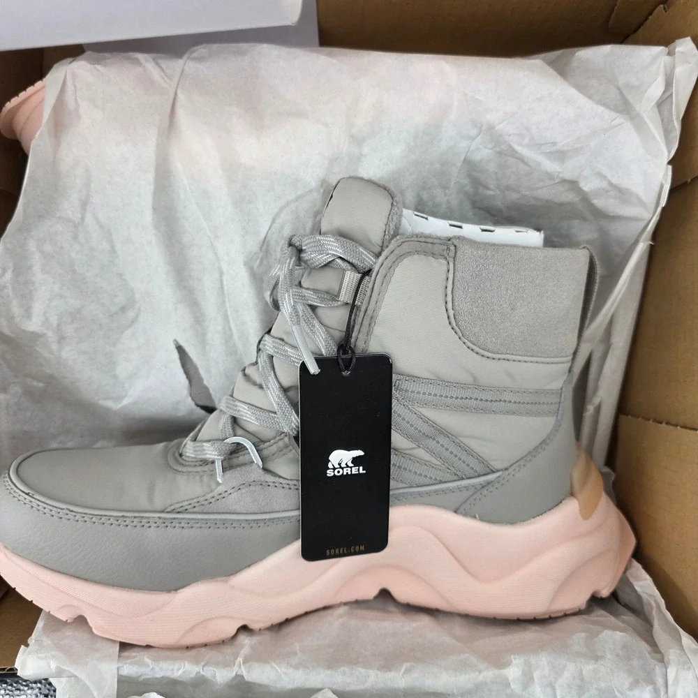 Sorel Womens 9 KINETIC RNEGD SOPRT Insulated Waterproof Boot in Gray-$140